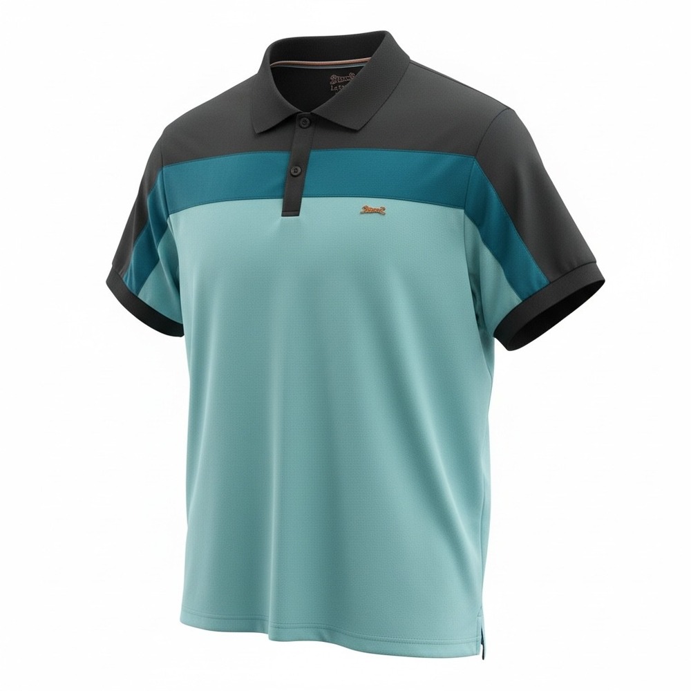Le Tigre Mens‎ Tri-Flex Polo Sz XL Teal Aqua Color Block Stretch Golf Top (B28)